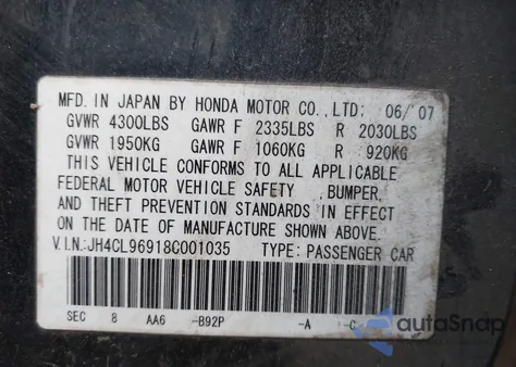 2008 Acura Tsx из США, поврежденный, VIN JH4CL96918C001035